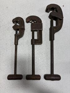 Vintage Manual Pipe Cutter, Cast Steel, Model 2, Approx. 12" Length, Lot of 3, T-Handle