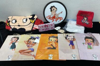 Betty Boop Lot - (5) Betty Boop Gift Bags - Coin Purse - Tin - Beach Towel - and More