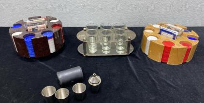 Retro Poker Sets (2) - Shotglass Set with Stand - Traveling Shotglass Set