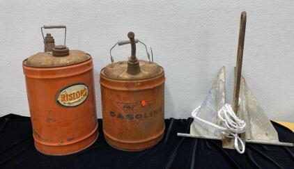 Vintage Rislone Racing Gas Can - Phil Rite Gas Can - Boat Anchor with Rope