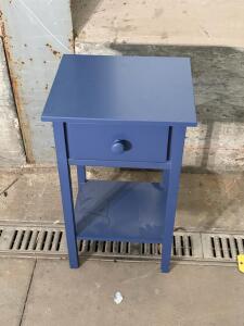 Blue 1-Drawer Nightstand Table with Lower Shelf, 16"x14"x25", Wood Construction