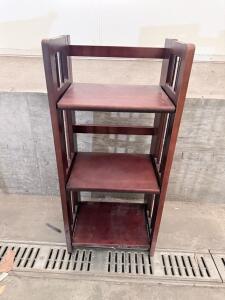 3-Tier Wooden Bookshelf, Mission Style, Solid Build, 30"x18"x11", Dark Reddish-Brown