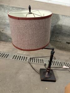 Adjustable Bronze Table Lamp with Herringbone Fabric Shade, 22" Height, 13" Shade Diameter