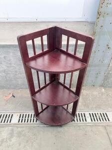 3-Tier Corner Bookshelf, Reddish Brown Wood, Free-Standing, 32" Tall, Mahogany Finish