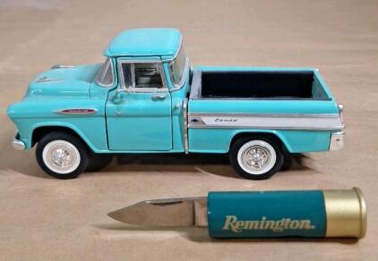 (1) 1:28 Scale Die Cast - 1957 Chevy Cameo Pickup W/ (1) Remmington Shotgun Shell Pocket Knife