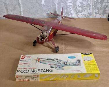 (1) Large Vintage Balsa Wood Model Airplane, Has Damage & (1) Vintage-Unused P-15D Mustang Balsa Wood Airplane In Original Box
