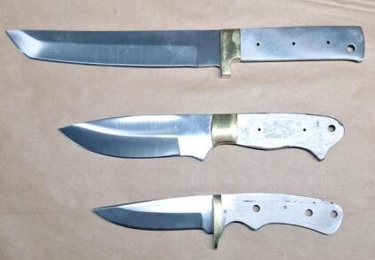 (1) Full Tang 7" Tanto Knife Blank, (1) Full Tang 5.5" Drop Point Knife Blank & (1) Full Tang 4" Drop Point Knife Blank