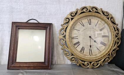 (1) Framed Mirror & (1) Vintage Style Battery Operated Clock