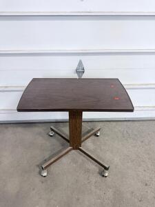 Rolling Side Table, Wood Veneer Top, Metal Base, Four-Legged with Casters