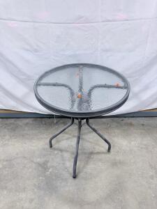 Round Outdoor Patio Table, Metal Frame with Glass Top, 24" Diameter, 28" Height