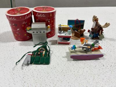 Christmas Ornaments: Lolita Martini Glasses Boxed + Hallmark Miniatures Jetsons, BBQ