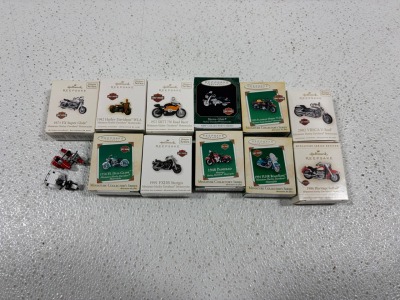 Lot of Hallmark Keepsake Miniature Harley-Davidson Motorcycle Ornaments w/ Boxes, Various Models