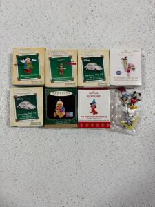 Disney Hallmark Keepsake Miniature Ornaments Lot &ndash; Mickey, Pooh, Herbie, Pinocchio, Piglet