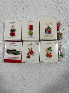 Set of Hallmark Keepsake Miniature Ornaments: Firehouse No. 2006, Festive Santa 2009, Gumball Santa +