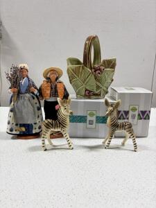 Santons de Provence Figurines, McCoy Pottery Basket, Scentsy Warmers, Zebra Ceramics Lot