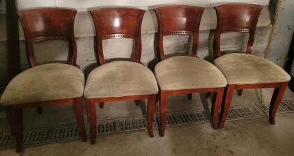 Set of 4 Cherry Wood Dining Chairs, Upholstered Seats, Made in China, Decorative Cutout Backs