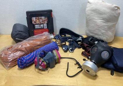 Gas Masks - First Aid Kit - Harness - Heavy Duty Rope - Camping Bag and More