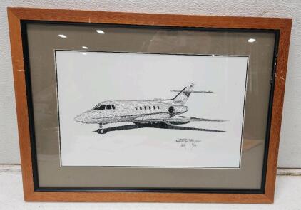 (1) Framed Hawker 800 by Joe Milich of Lakewood Co. 23 1/2" x 17 1/2"
