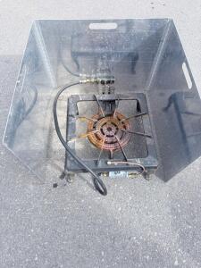 High-Pressure Outdoor Propane Gas Burner with Windscreen & Regulator, 3-Ring Cast Iron, Approx. 110,000+ BTU