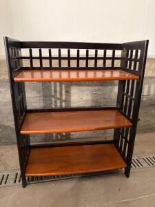 Mission Style 3-Shelf Wooden Bookshelf, Grid Side Panels, 31"x13"x36", Espresso Frame/Cherry Shelves
