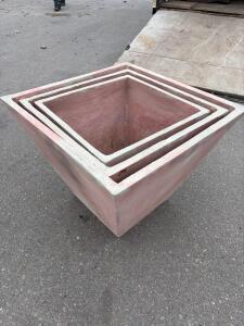 Set of 3 Nesting Square Concrete Planters, 24" Largest Size, Pinkish Finish, Drainage Holes