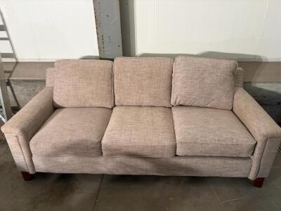 Modern Beige 3-Seat Fabric Sofa, Removable Cushions, Wood Legs, 84" Wide