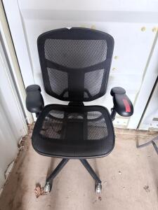 Herman Miller Aeron Ergonomic Office Chair, Graphite, Adjustable Arms, Size B, Tilt Control & Mid-Century Modern Wood Armchair Blue Upholstery & Folding Luggage Rack Set