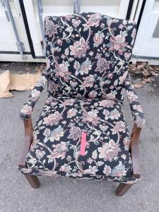 Traditional Upholstered Armchair, Wood Frame, Floral Tapestry, Approx. 38"H x 24"W x 28"D