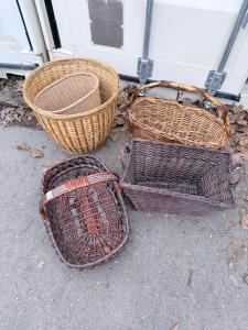 Lot of 5 Handwoven Wicker Baskets &ndash; Assorted Shapes & Handles, Decorative Storage, 15-17&rdquo; Large
