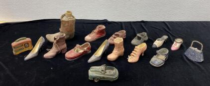 Vintage Ceramic Shoe Figurine Collection &ndash; 15 Pieces, Hand-Painted, Mixed Styles & Handbag Designs