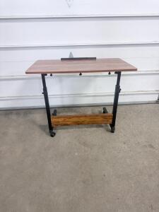Mobile Adjustable Overbed Table / Laptop Desk, Wood Grain Top, Height Adjustable, Rolling Casters