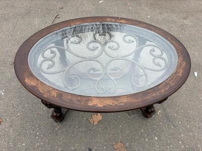 Ashley Norcastle T499-0 Oval Glass Top Coffee Table, Wood/Metal, 48", Brown.