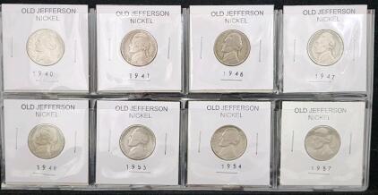 (8) 1940-1957 Old Jefferson Nickel Coins