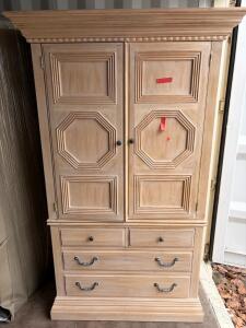 Large Traditional Wood Media Armoire, 2 Doors 4 Drawers, Power Strip, Crown Molding, 80" Tall