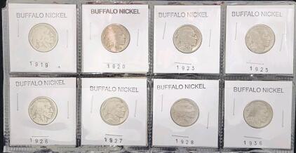 (8) 1919-1936 Buffalo Nickel Coins