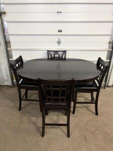Counter Height Dining Table Set w/ 4 Faux Leather Chairs, Expandable Leaf, Storage Drawer, Espresso.
