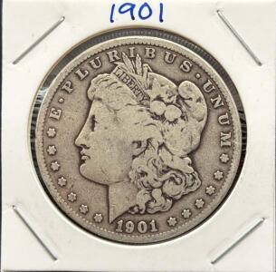 1901 Morgan Silver Dollar Philadelphia 90% Silver Coin, Liberty Head, Eagle Reverse