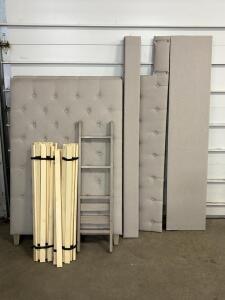 Aadyson Gray Upholstered Twin-over-Twin Bunk Bed, Wood Frame, Ladder & Slats, WA Cushion, 81"x43"x70"