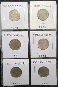 (6) 1918-1929 Buffalo Nickel Coins