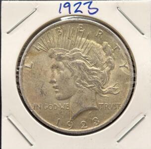 1923 Peace Silver Dollar Coin, 90% Silver, Philadelphia Mint, Circulated
