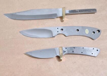 (1) Push Tang 6" Bowie Knife Blade Blank, (1) Full Tang 3.5" Drop Point Knife Blank & (1) Full Tang 3" Drop Point Knife Blank