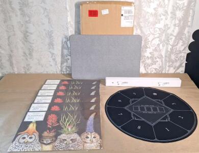 (1) Diatomaceous Earth Bath Mat, 23.5" x 15.5", (6) 18-Piece - Baby Owls Paper Placemat Sets & (1) 23" Poker Mat