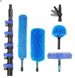 (1) 30 Foot High Ceiling Duster Kit W/ 24 FT Extension Pole, Feather Duster, Cobweb Duster, Ceiling Fan Duster, Window Squeegee & Cleaner