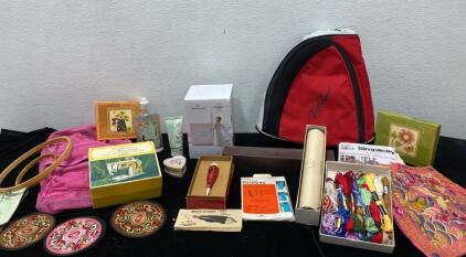 Vintage Sewing Accessories- Hallmark Willow Tree - CocaCola Bag - and Much More