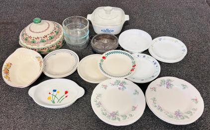 Vintage CorningWare & Pyrex Blue Cornflower, Floral, Fruit Dinnerware & Bakeware Set