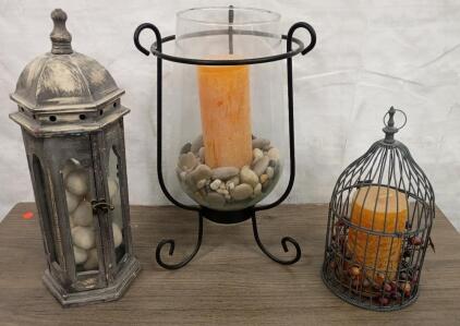 3-Piece Metal & Glass Candle Holder Lantern Decor Set with Candles & Rubbermaid Storage Tote