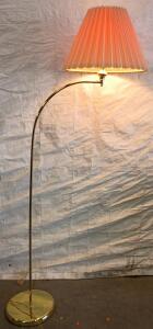 Arc Floor Lamp &ndash; Brass Finish, Pleated Red Shade, 64" Tall, Rotary Switch, Metal Base