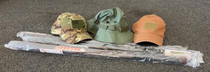 Voodoo Tactical Multicam Cap, Boonie Hat, Tan Cap & 3 Naqqash Baseball Bats Lot