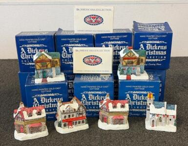 A Dickens Christmas Collection Village Set &ndash;Cottages, Pewter Figurines, Boxes, RSVP 1988
