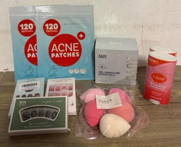Beauty & Self-Care Lot: Lume Deodorant, Acne Patches, GAOY Manicure, Press-on Nails, Sponges